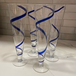Pier 1 Swirline Cobalt Beer Glasses Set of 4
